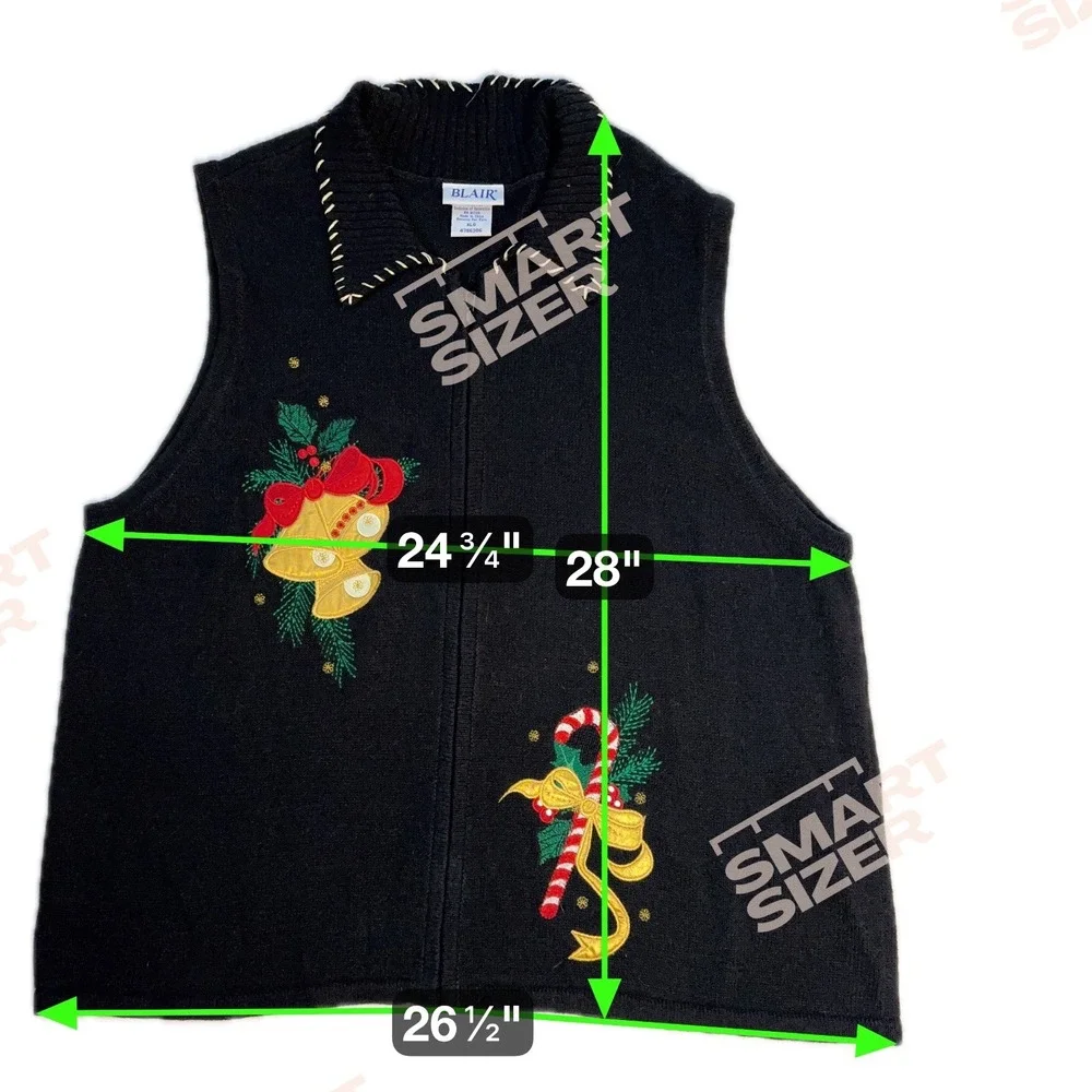 Vtg‎ BLAIR Womens Black Zipper Front Holiday Vest XL Oversized Xmas Christmas - Picture 5 of 6